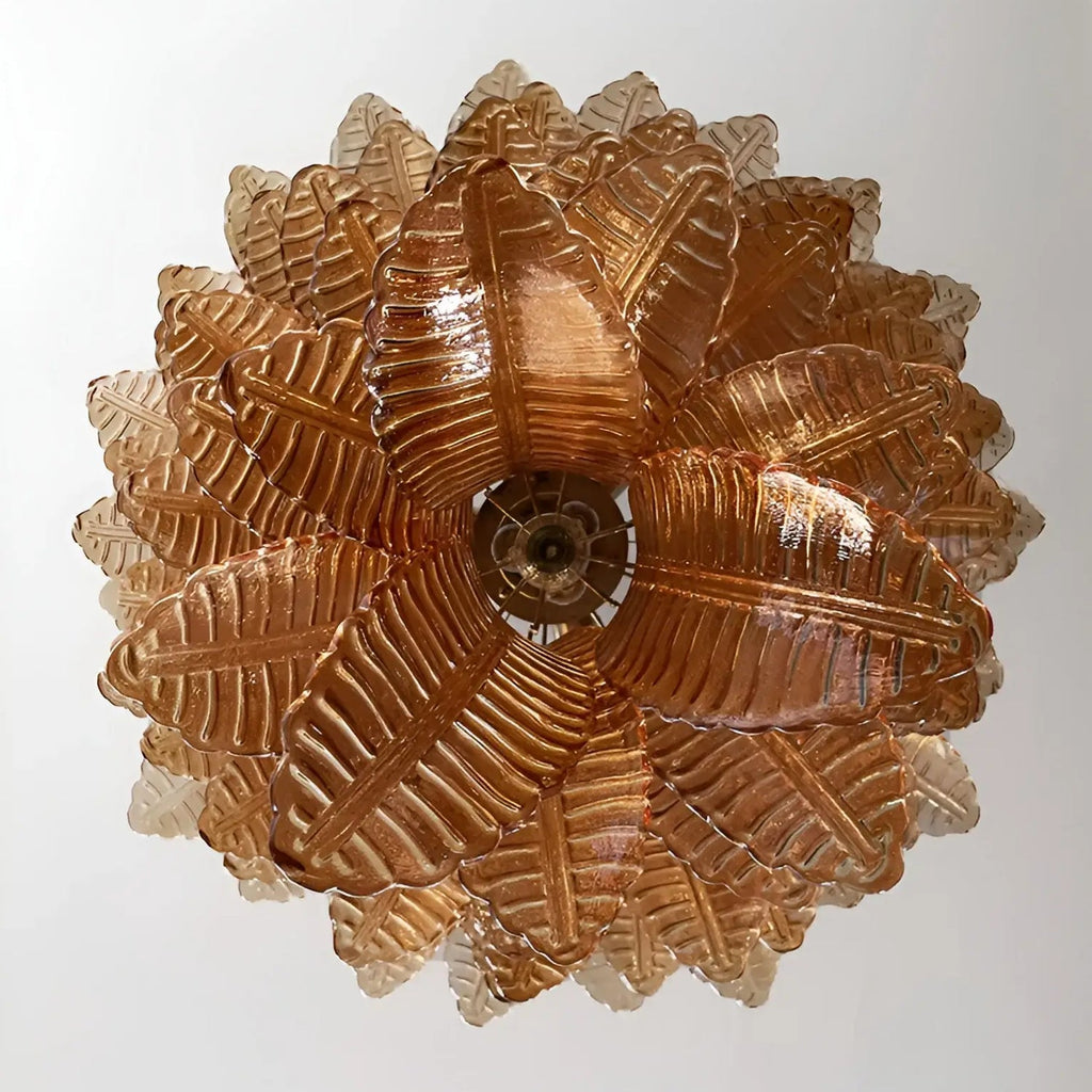 Aurora Chandelier Amber Murano Glass Leaves Layered