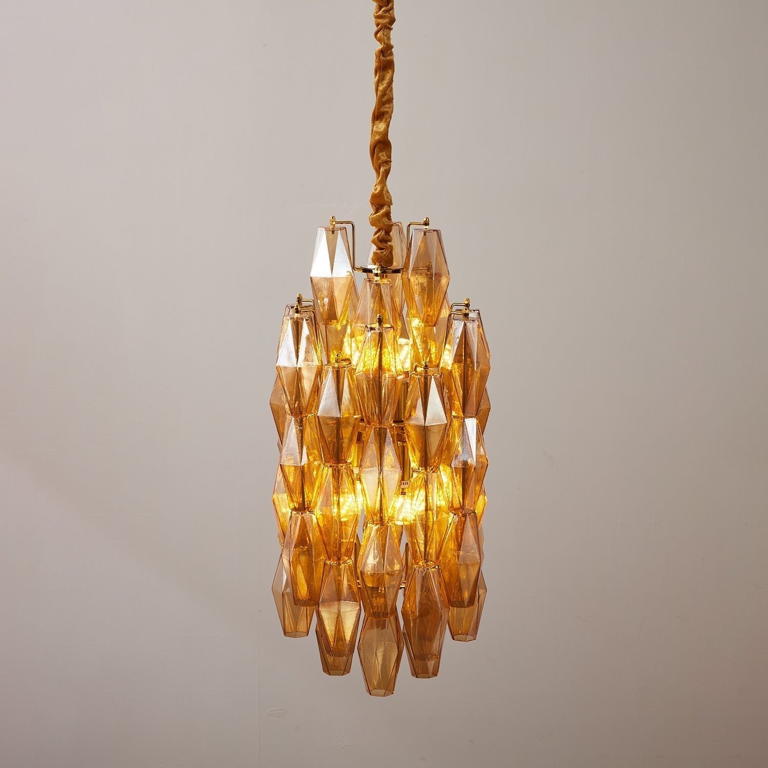 Aurora Chandelier Amber Prism Long Cascading Glass Vintage