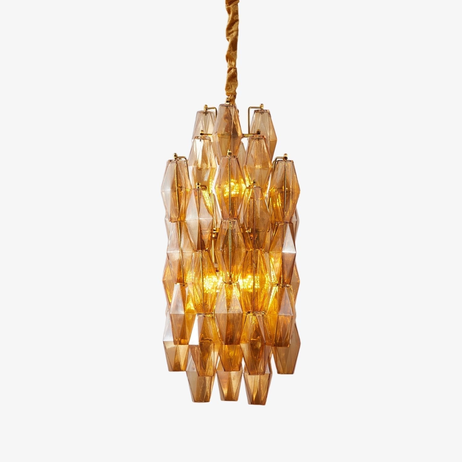 Aurora Chandelier Amber Prism Long Cascading Glass Vintage
