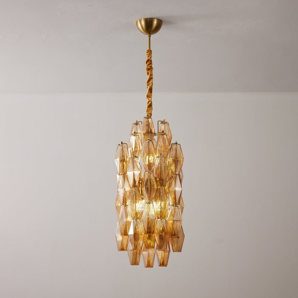 Aurora Chandelier Amber Prism Long Cascading Glass Vintage