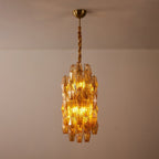 Aurora Chandelier Amber Prism Long Cascading Glass Vintage
