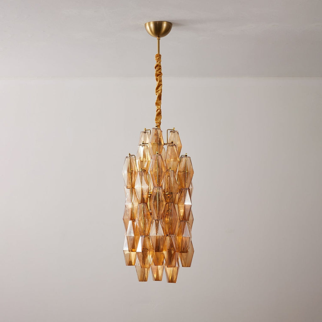 Aurora Chandelier Amber Prism Long Cascading Glass Vintage
