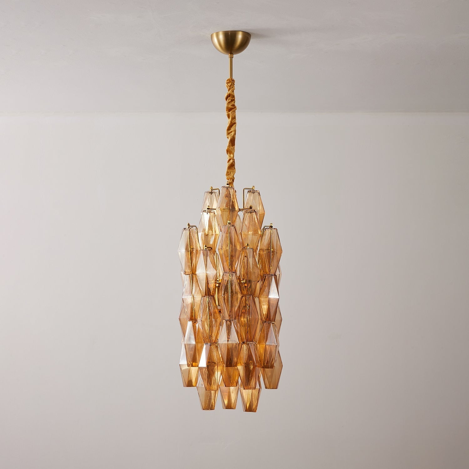 Aurora Chandelier Amber Prism Long Cascading Glass Vintage