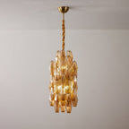 Aurora Chandelier Amber Prism Long Cascading Glass Vintage