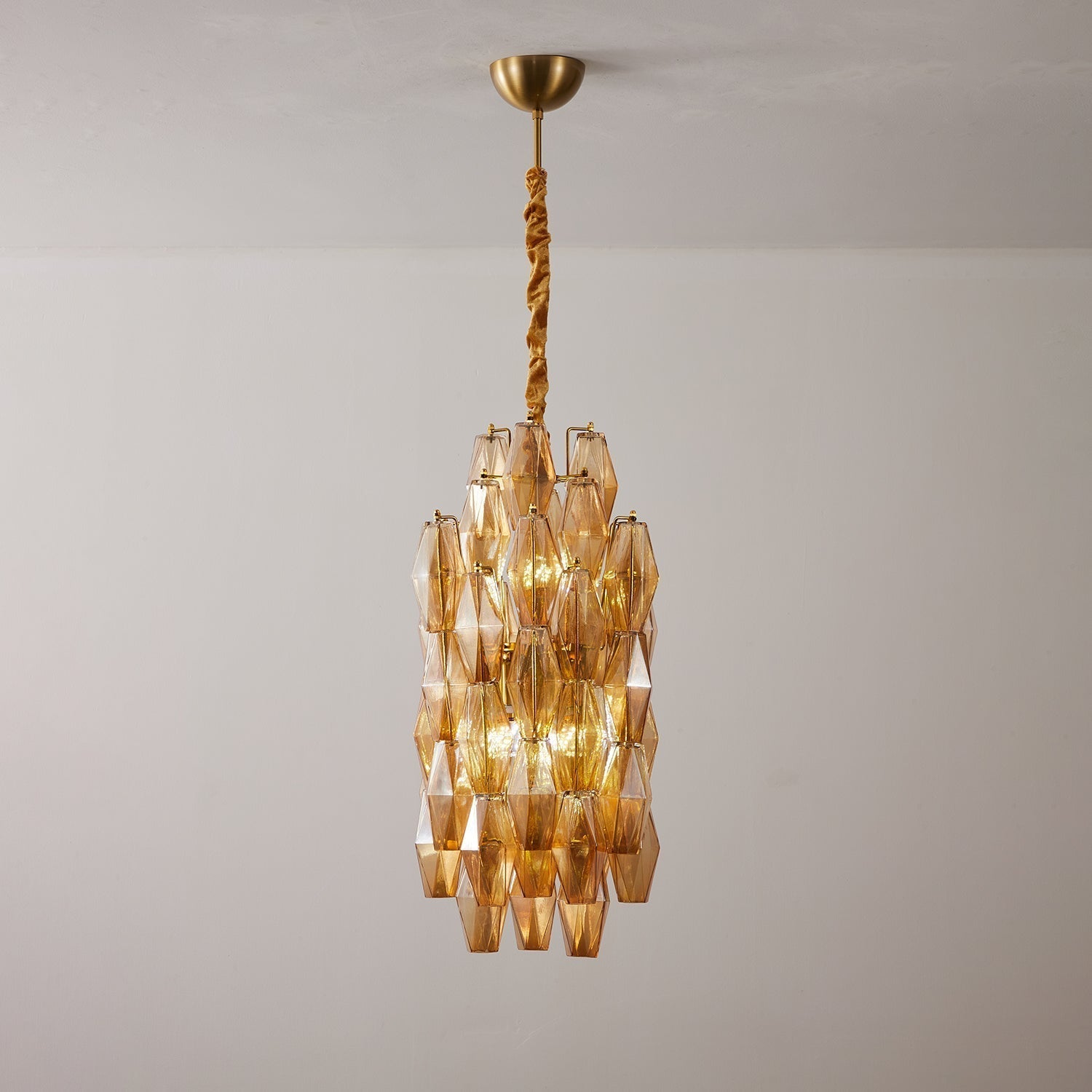 Aurora Chandelier Amber Prism Long Cascading Glass Vintage
