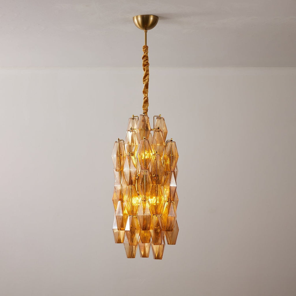 Aurora Chandelier Amber Prism Long Cascading Glass Vintage