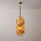 Aurora Chandelier Amber Prism Long Cascading Glass Vintage