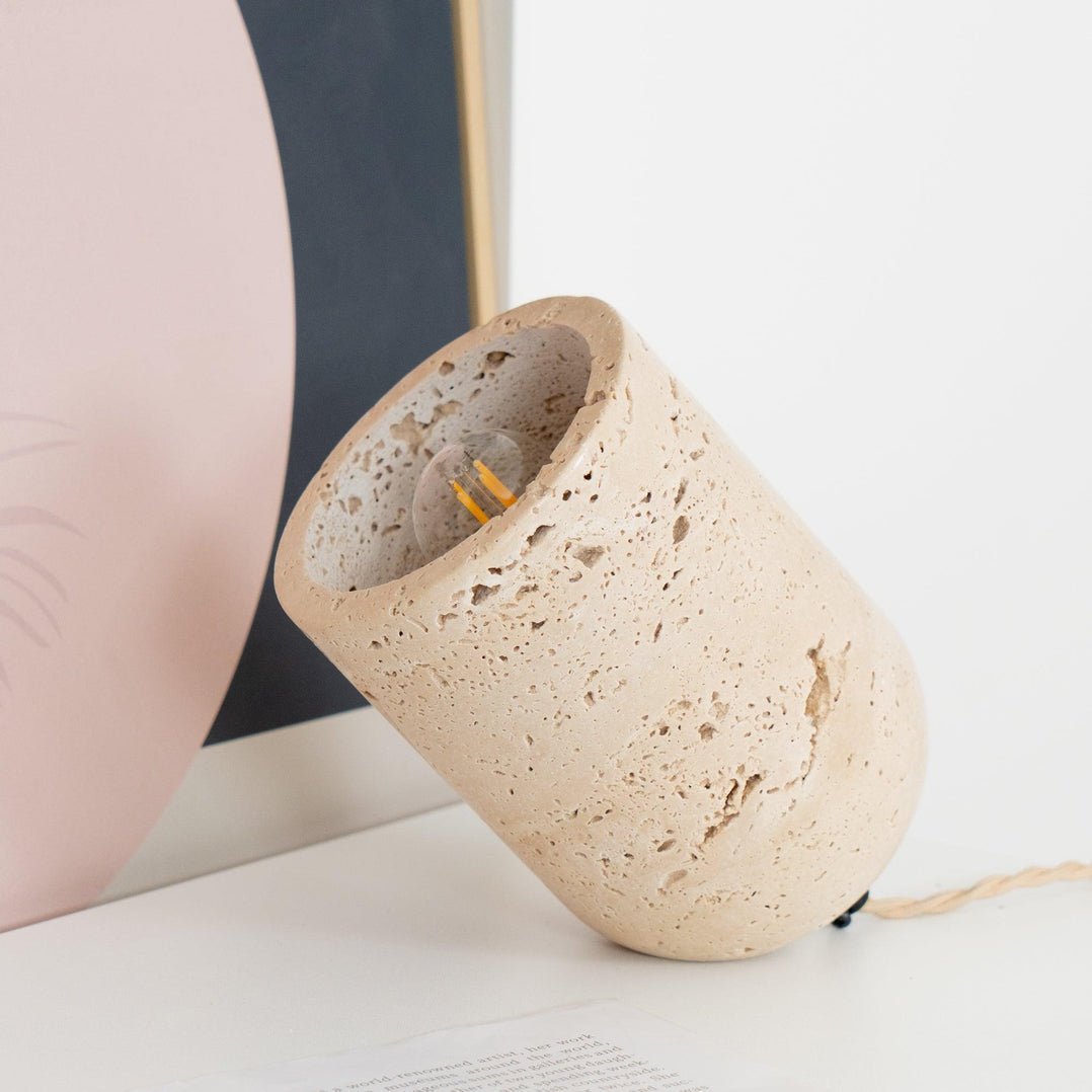 Mysilarae Tapered Block Travertine Table Lamp