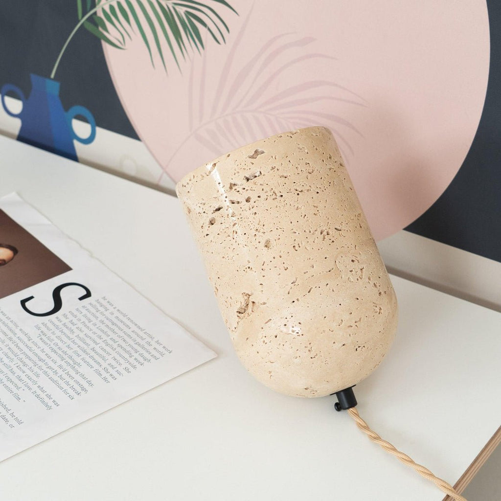 Mysilarae Tapered Block Travertine Table Lamp