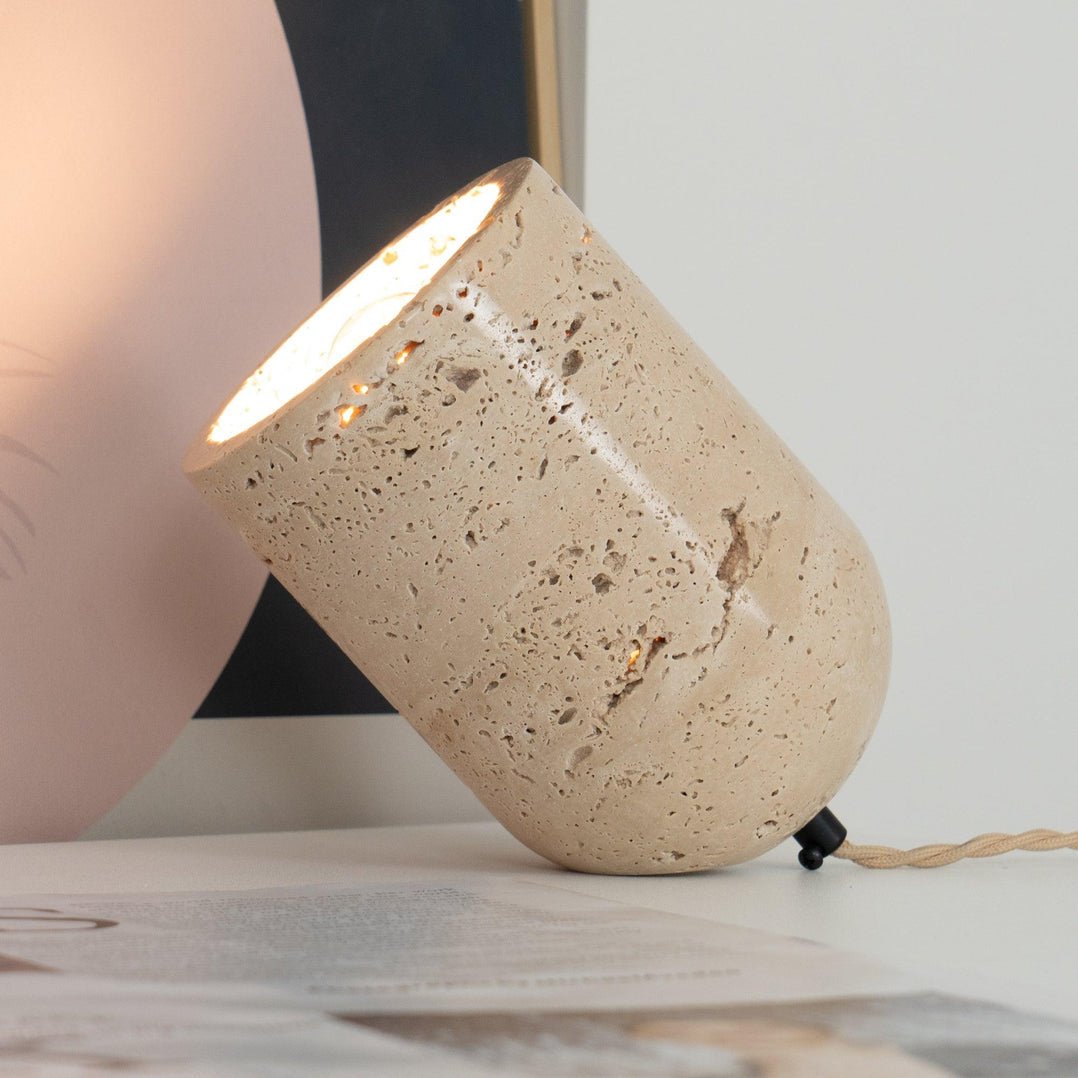 Mysilarae Tapered Block Travertine Table Lamp