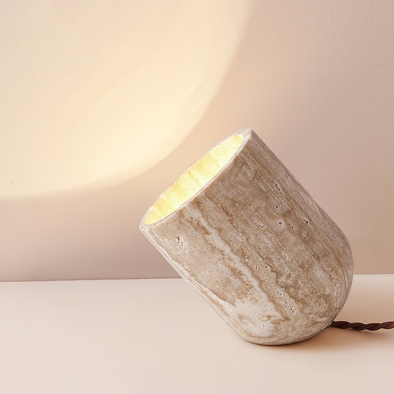 Mysilarae Tapered Block Travertine Table Lamp