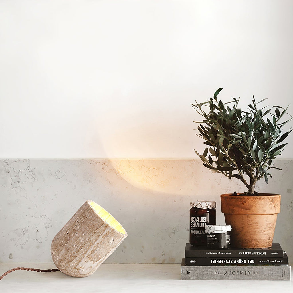 Mysilarae Tapered Block Travertine Table Lamp