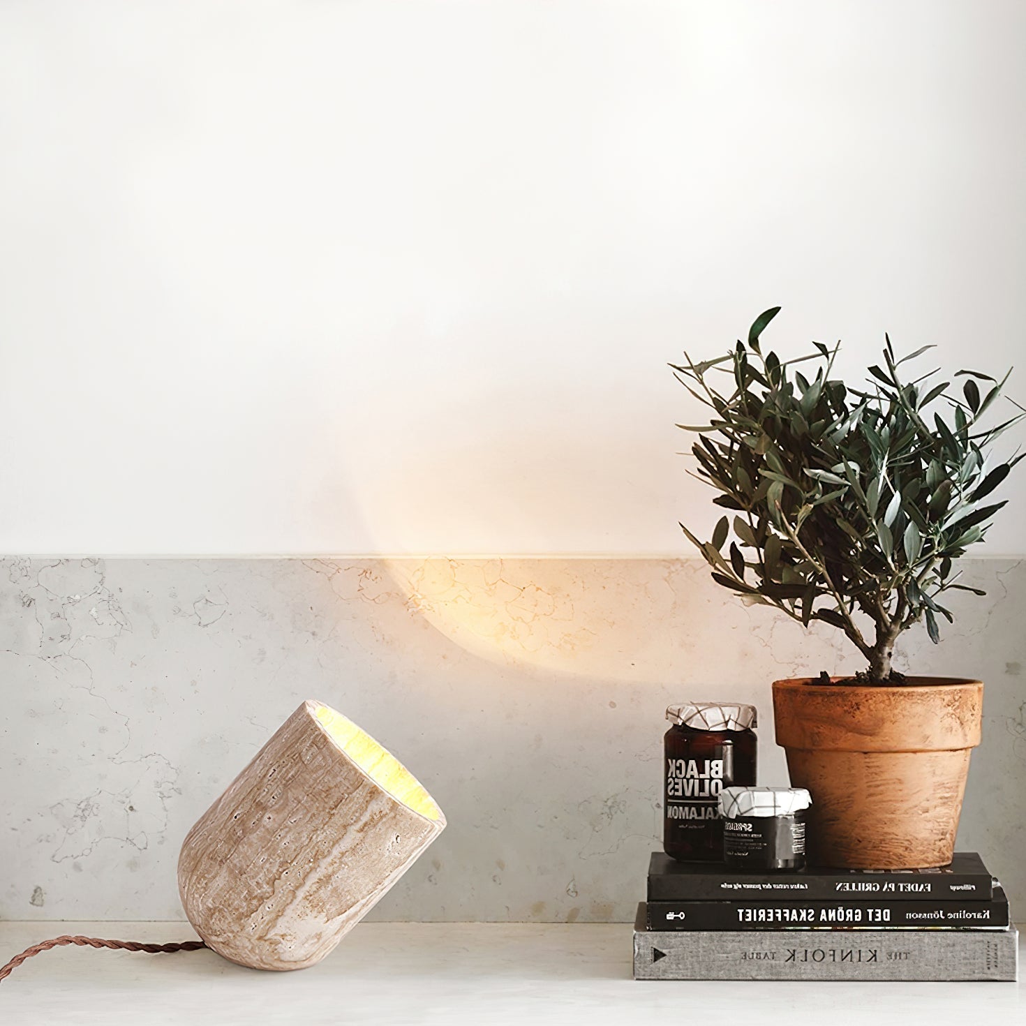 Mysilarae Tapered Block Travertine Table Lamp