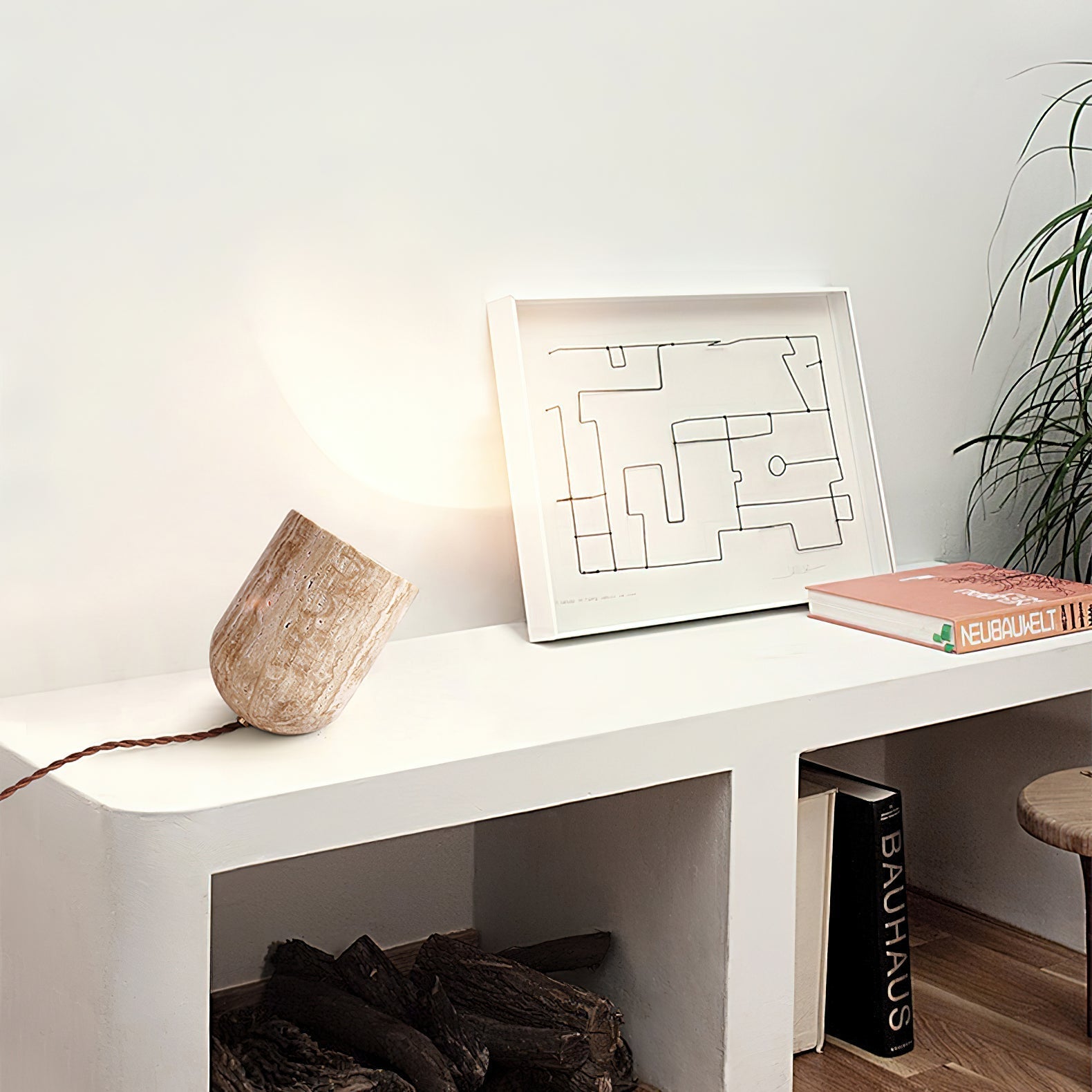Mysilarae Tapered Block Travertine Table Lamp