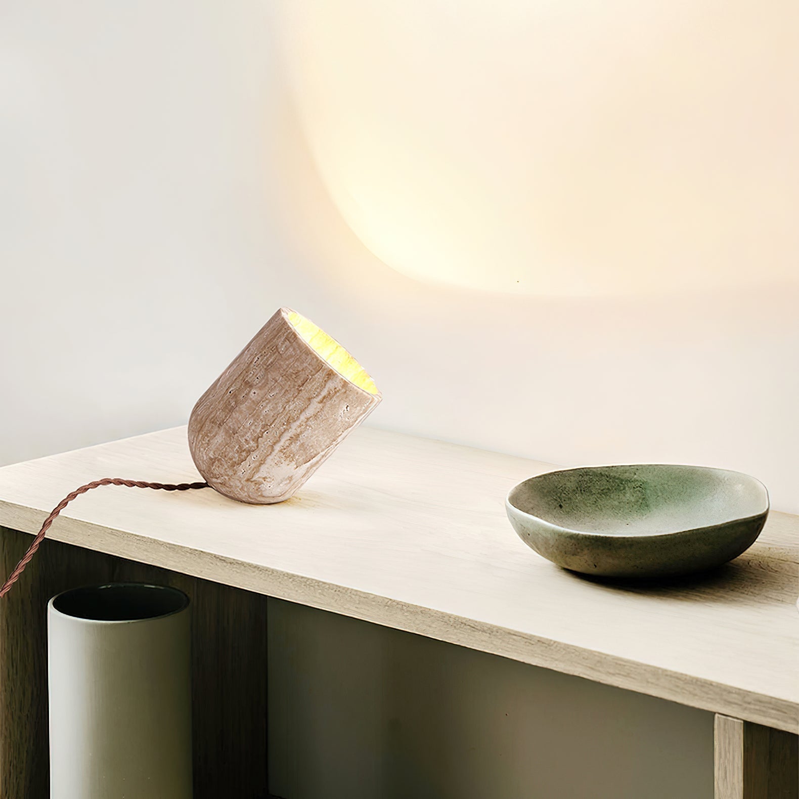Mysilarae Tapered Block Travertine Table Lamp