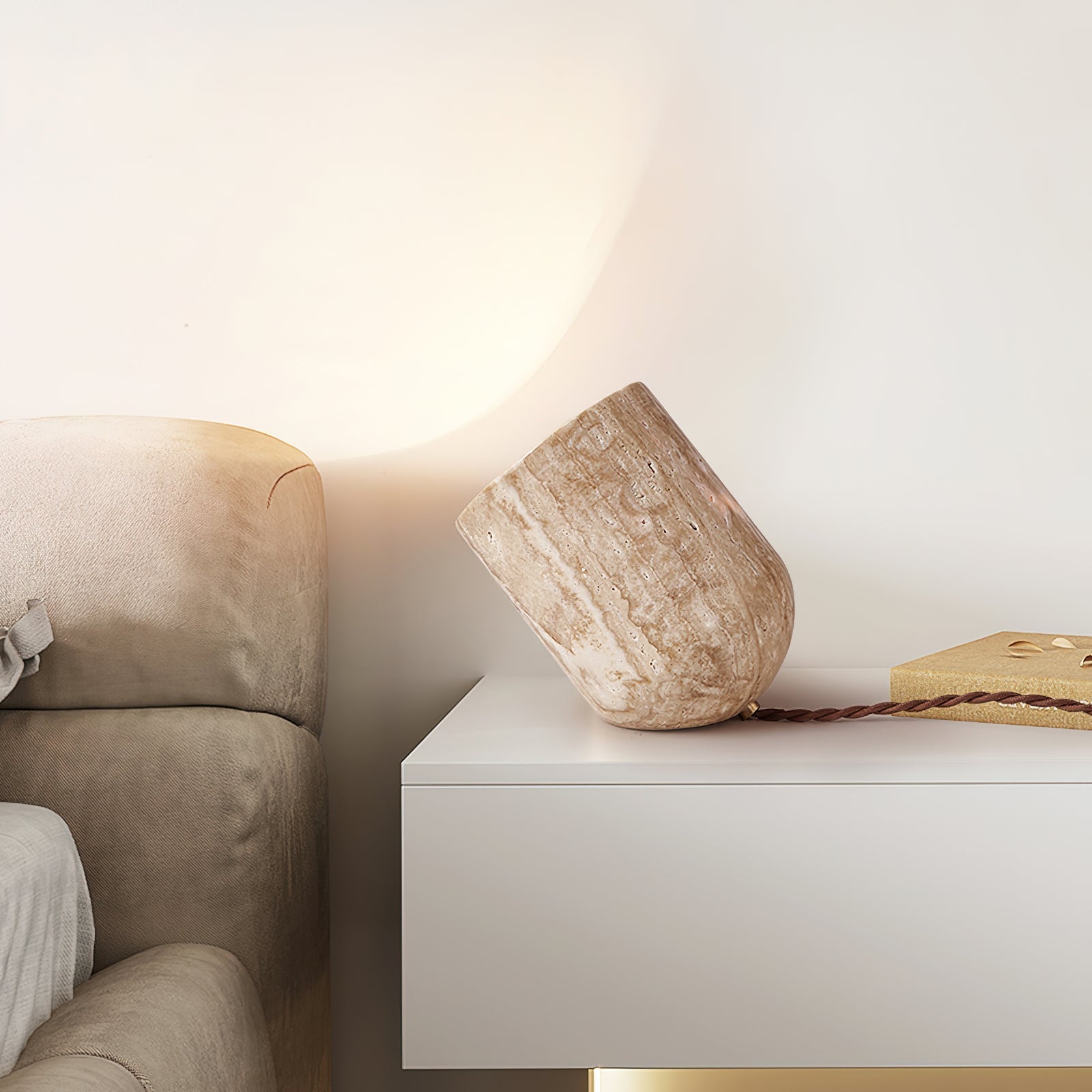 Mysilarae Tapered Block Travertine Table Lamp