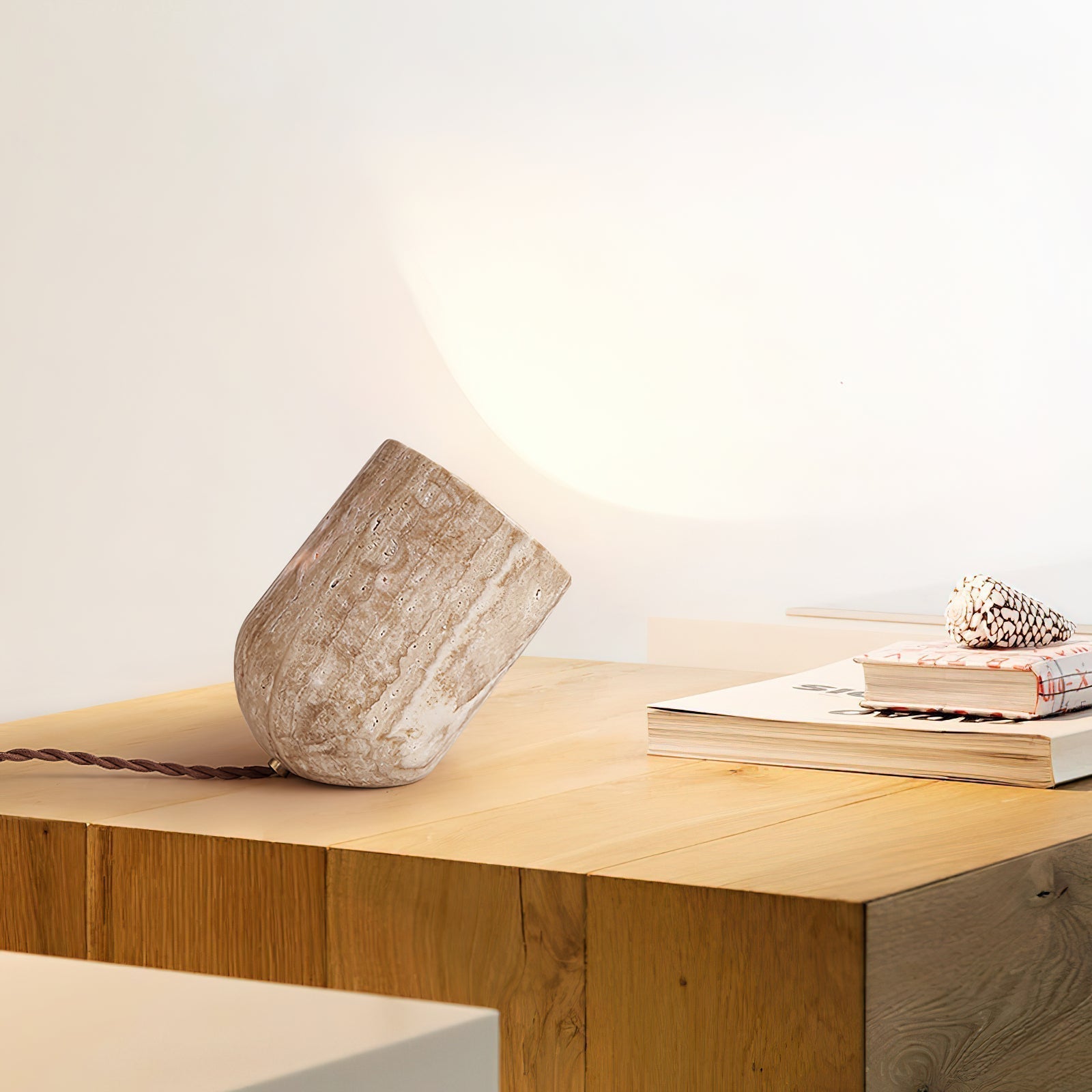 Mysilarae Tapered Block Travertine Table Lamp