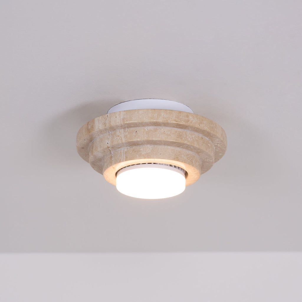 Zadoraris Ceiling Light to Discs Stacked in Travertine - Kingsley Beaumont