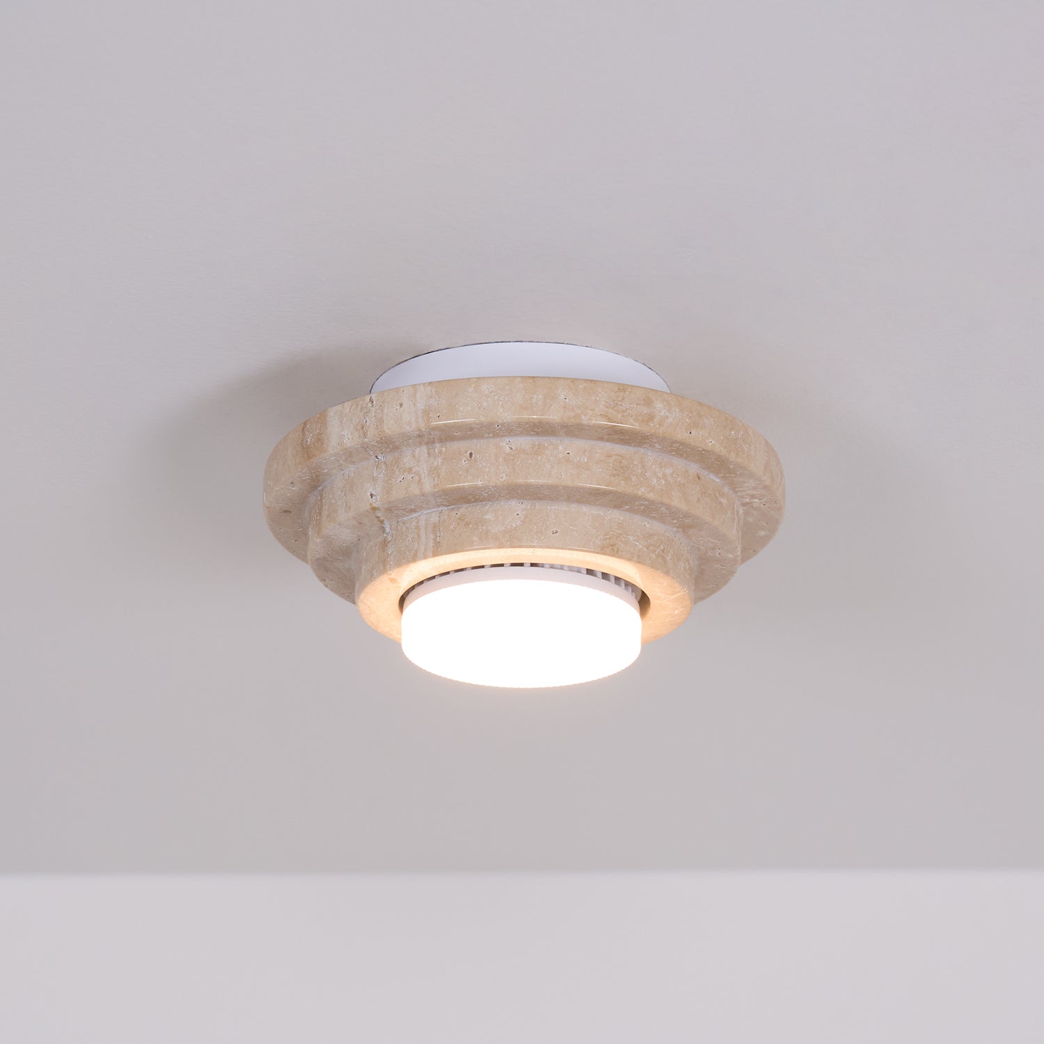 Zadoraris Ceiling Light to Discs Stacked in Travertine - Kingsley Beaumont