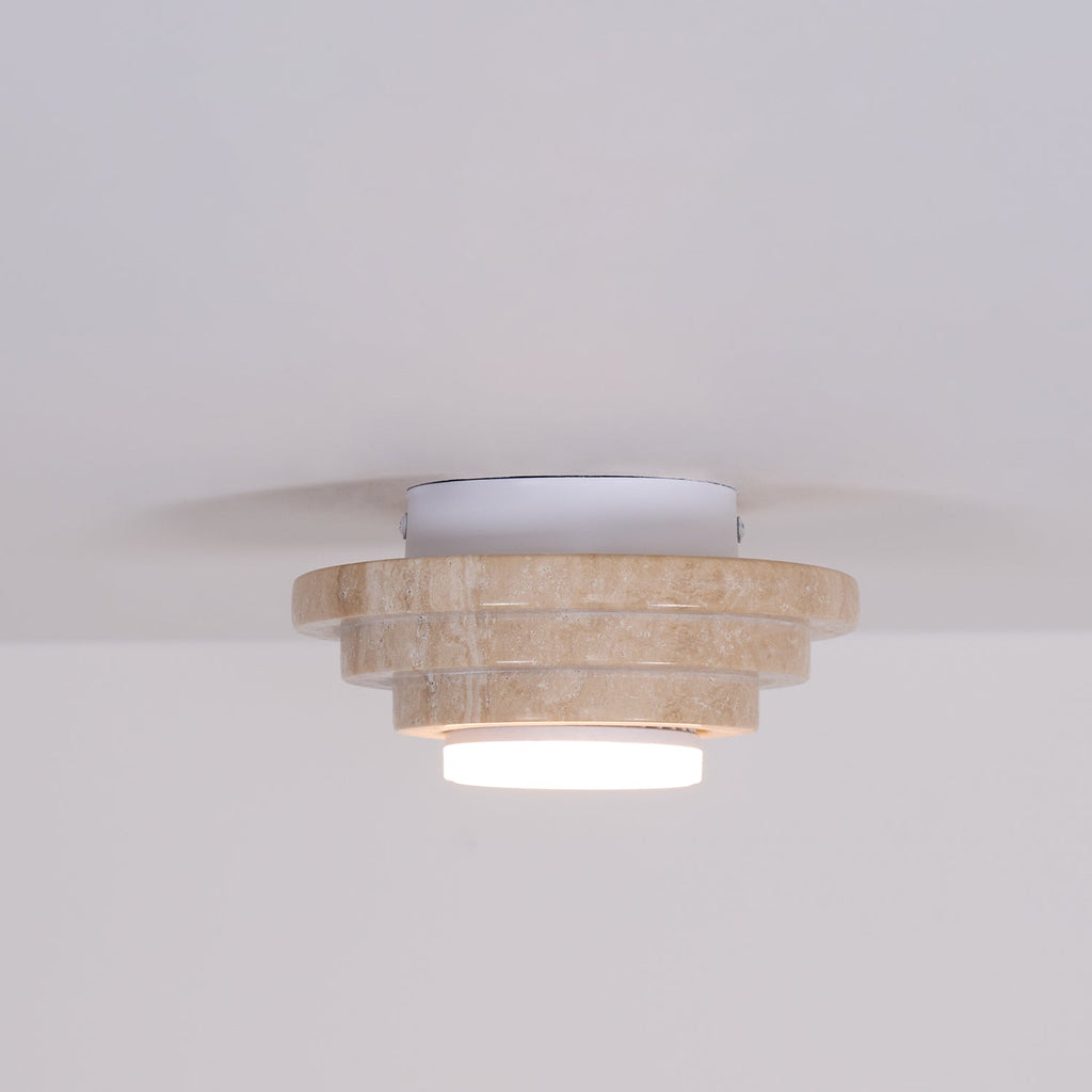 Zadoraris Ceiling Light to Discs Stacked in Travertine - Kingsley Beaumont