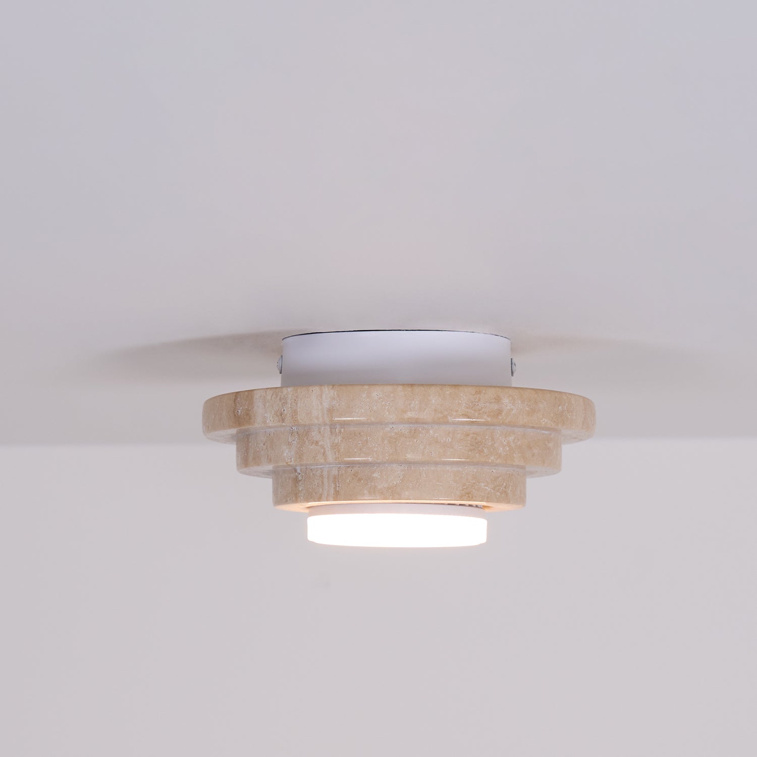 Zadoraris Ceiling Light to Discs Stacked in Travertine - Kingsley Beaumont