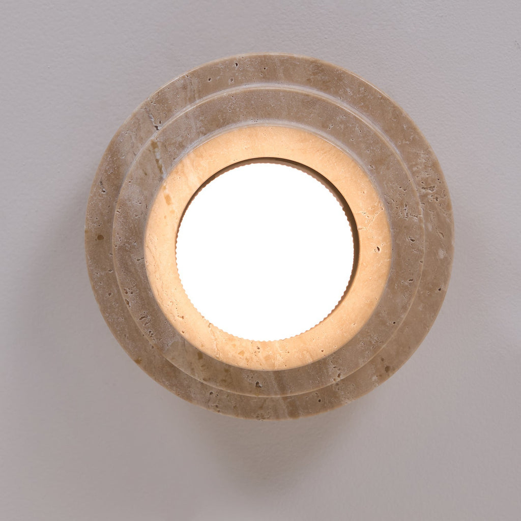 Zadoraris Ceiling Light to Discs Stacked in Travertine - Kingsley Beaumont