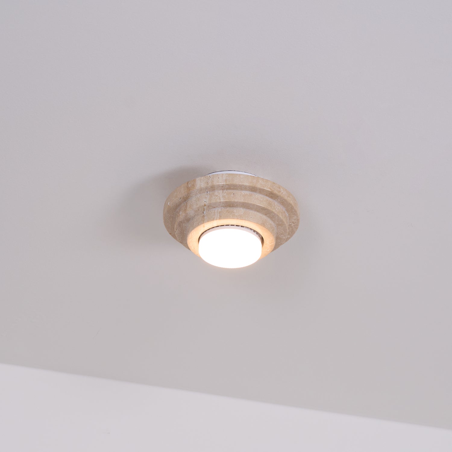 Zadoraris Ceiling Light to Discs Stacked in Travertine - Kingsley Beaumont