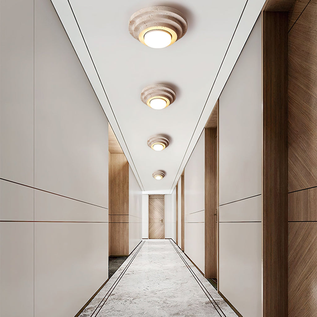 Zadoraris Ceiling Light to Discs Stacked in Travertine - Kingsley Beaumont