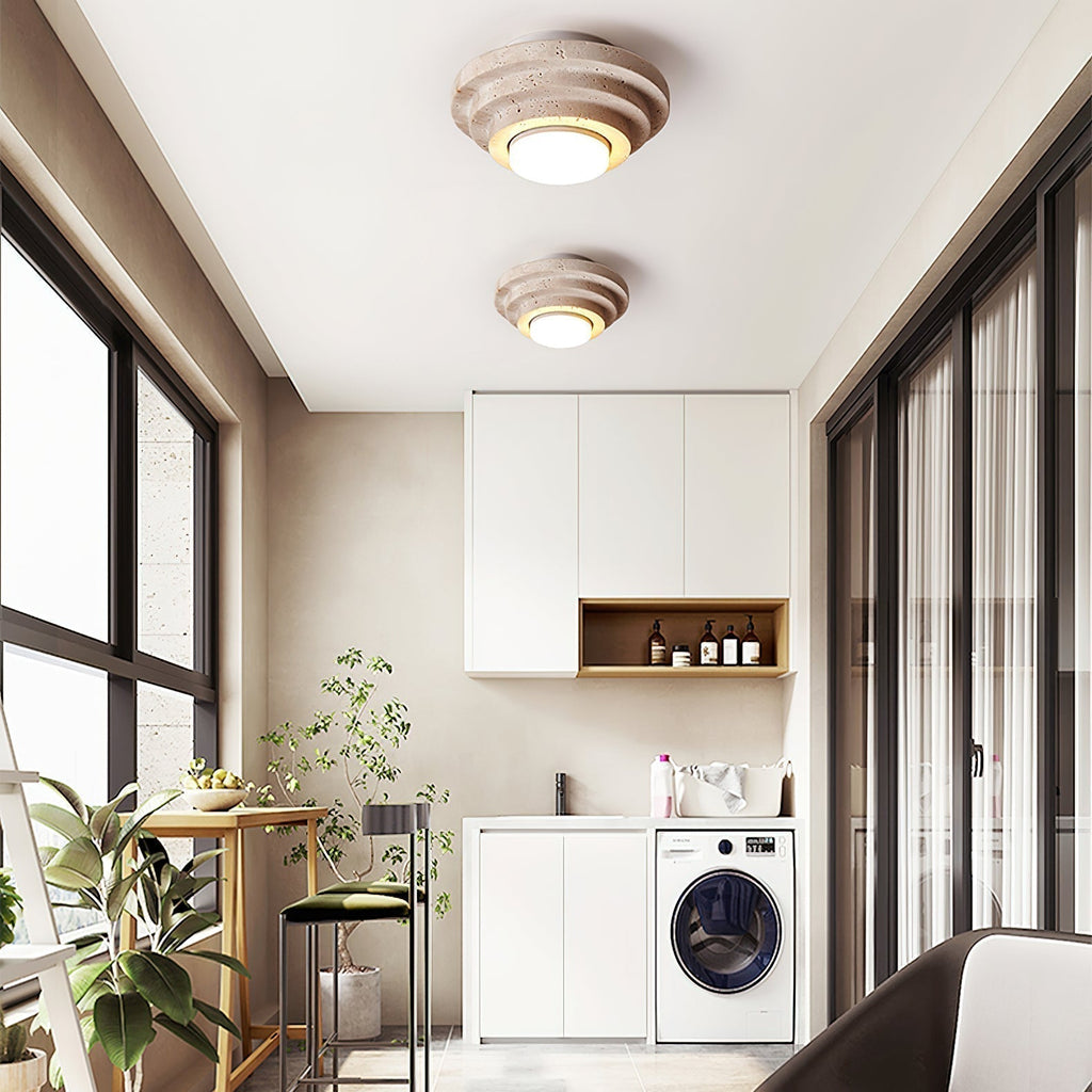 Zadoraris Ceiling Light to Discs Stacked in Travertine - Kingsley Beaumont