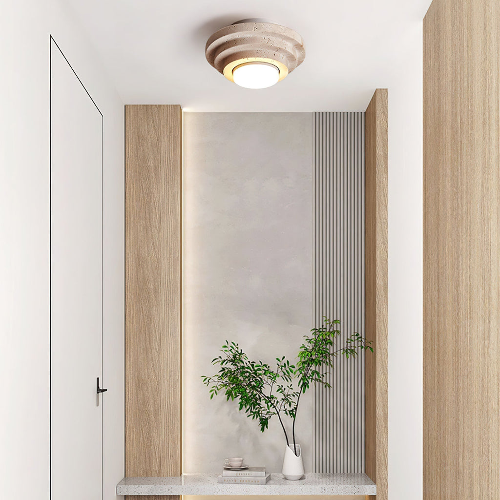 Zadoraris Ceiling Light to Discs Stacked in Travertine - Kingsley Beaumont