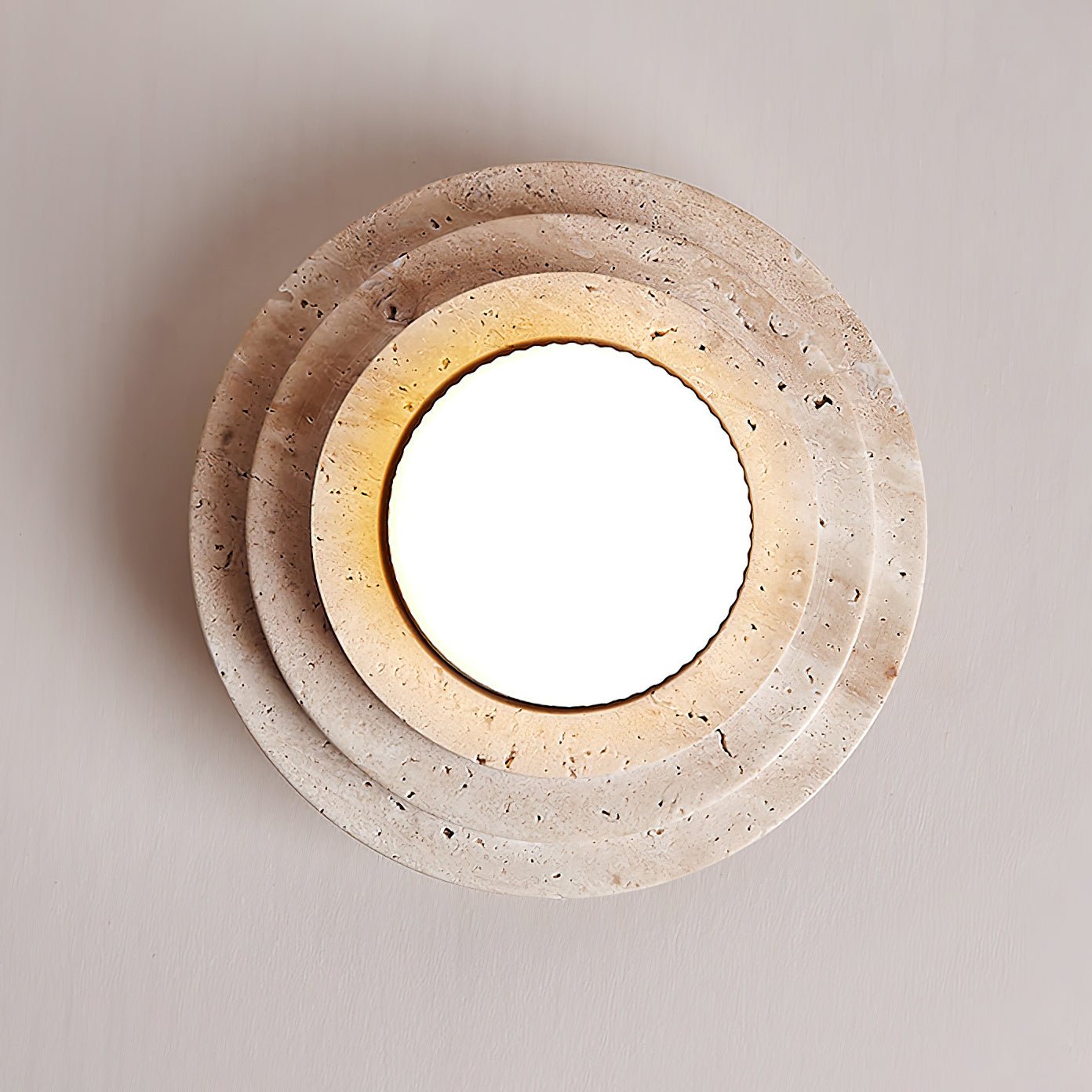Zadoraris Ceiling Light to Discs Stacked in Travertine - Kingsley Beaumont