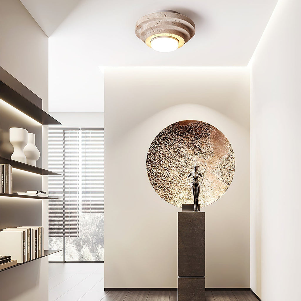 Zadoraris Ceiling Light to Discs Stacked in Travertine - Kingsley Beaumont