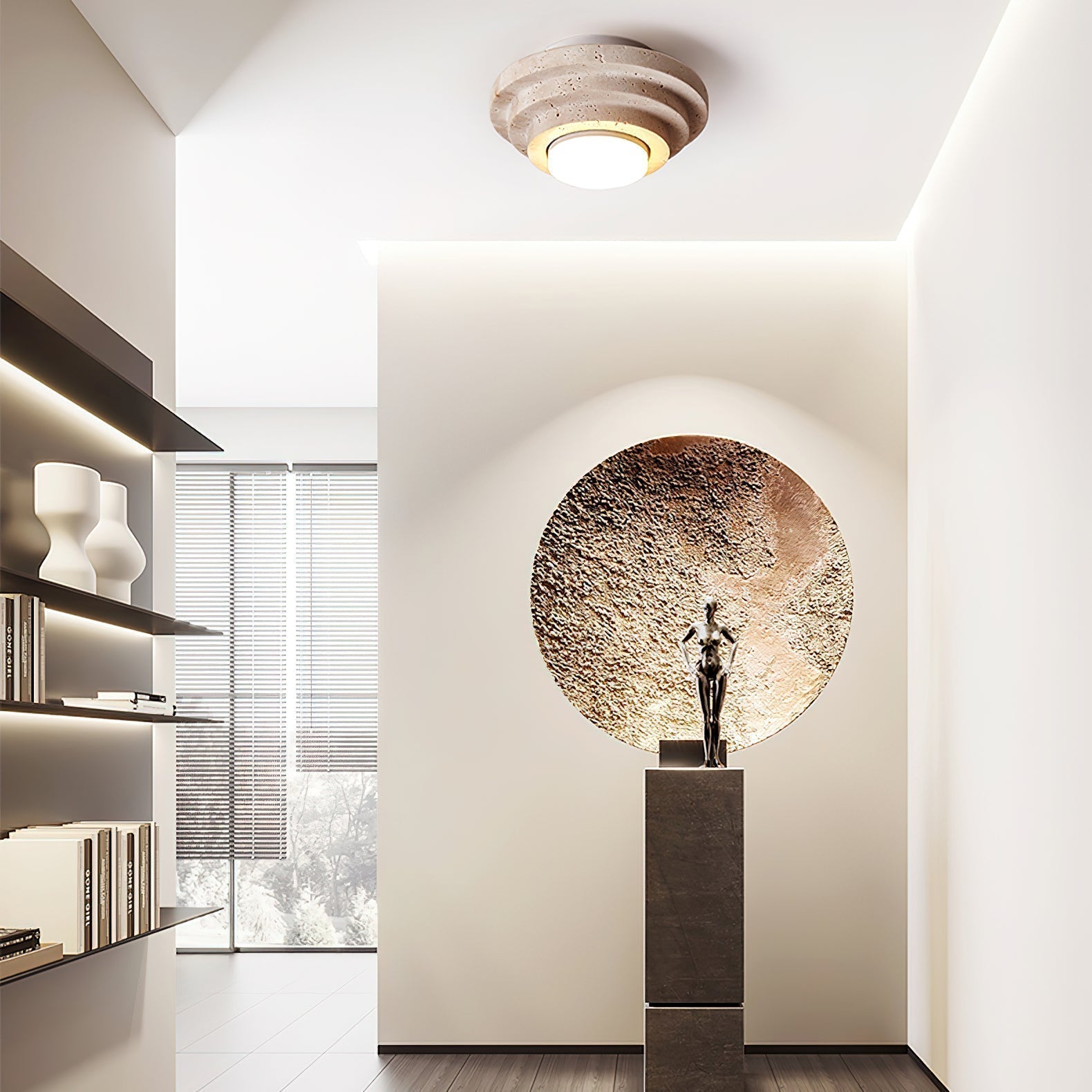 Zadoraris Ceiling Light to Discs Stacked in Travertine - Kingsley Beaumont