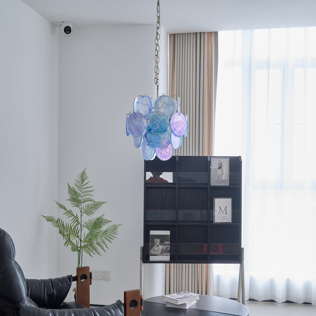 Aurora Chandelier Aqua Blue Murano Glass Disc Coastal