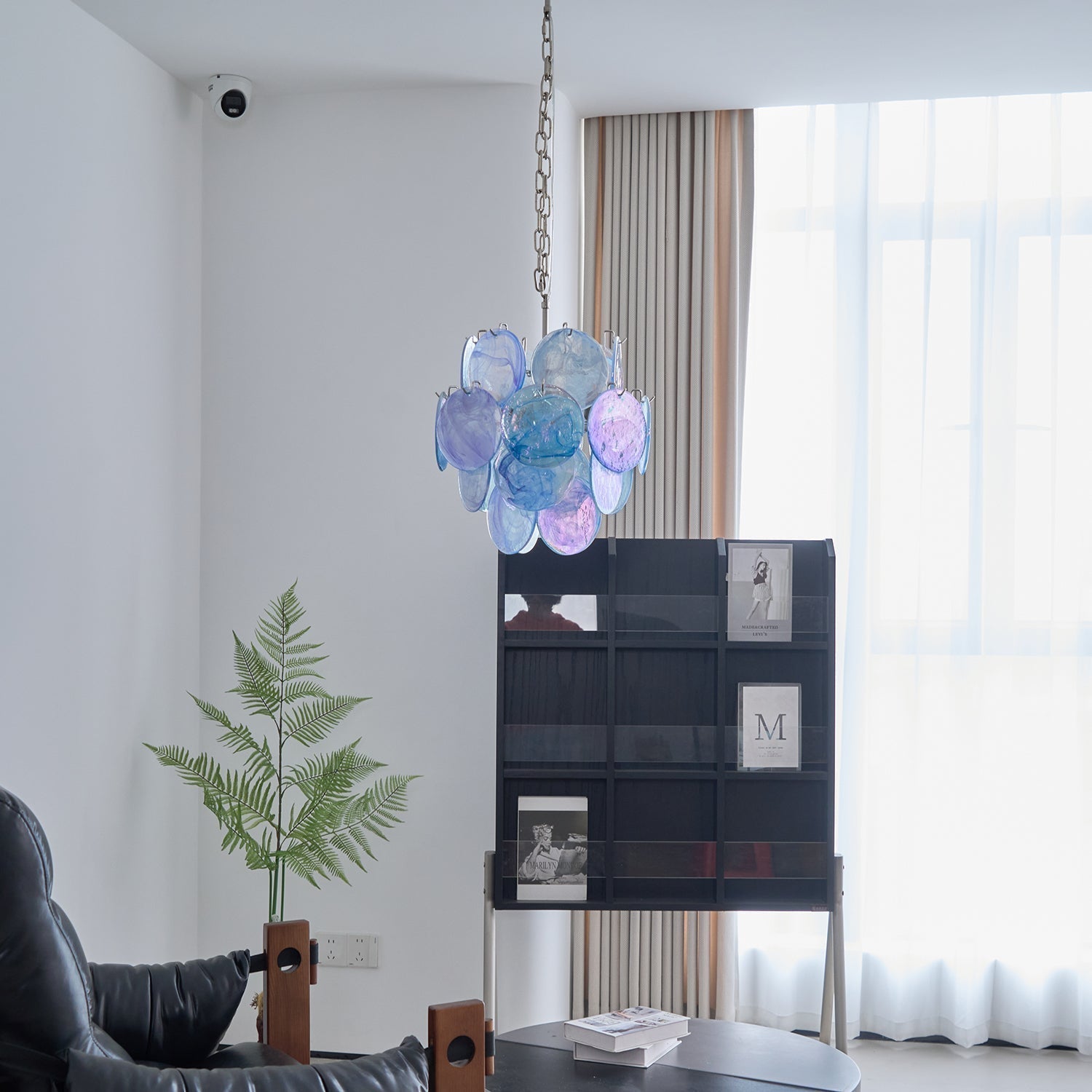 Aurora Chandelier Aqua Blue Murano Glass Disc Coastal