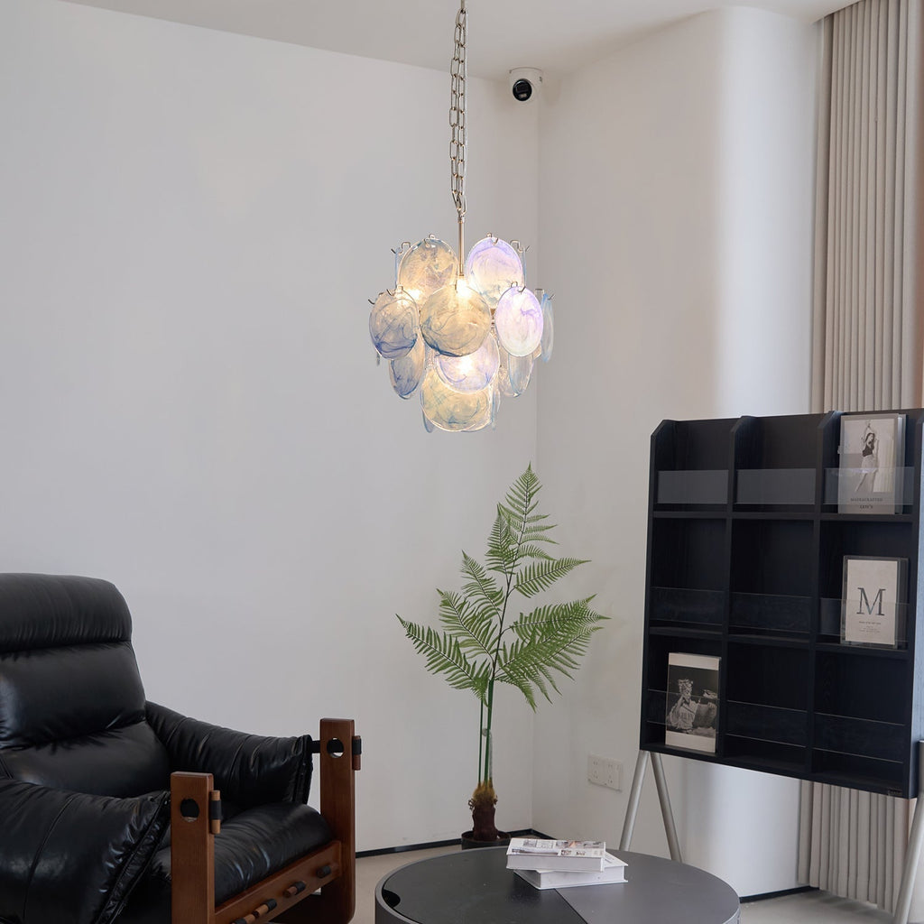 Aurora Chandelier Aqua Blue Murano Glass Disc Coastal