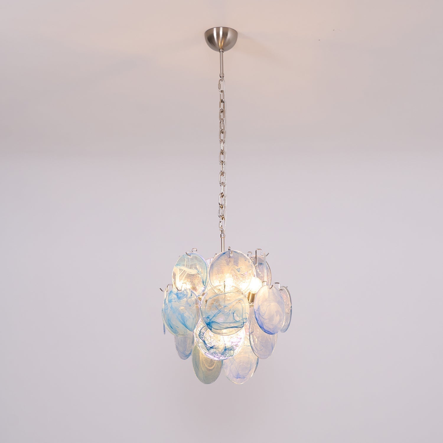 Aurora Chandelier Aqua Blue Murano Glass Disc Coastal