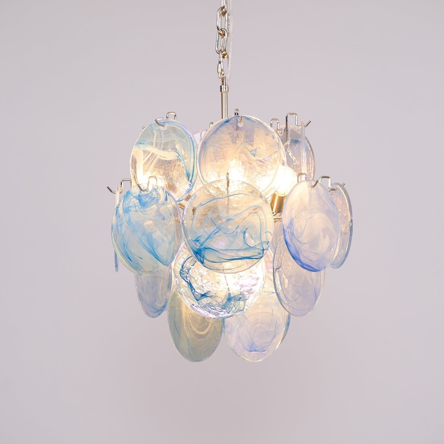 Aurora Chandelier Aqua Blue Murano Glass Disc Coastal
