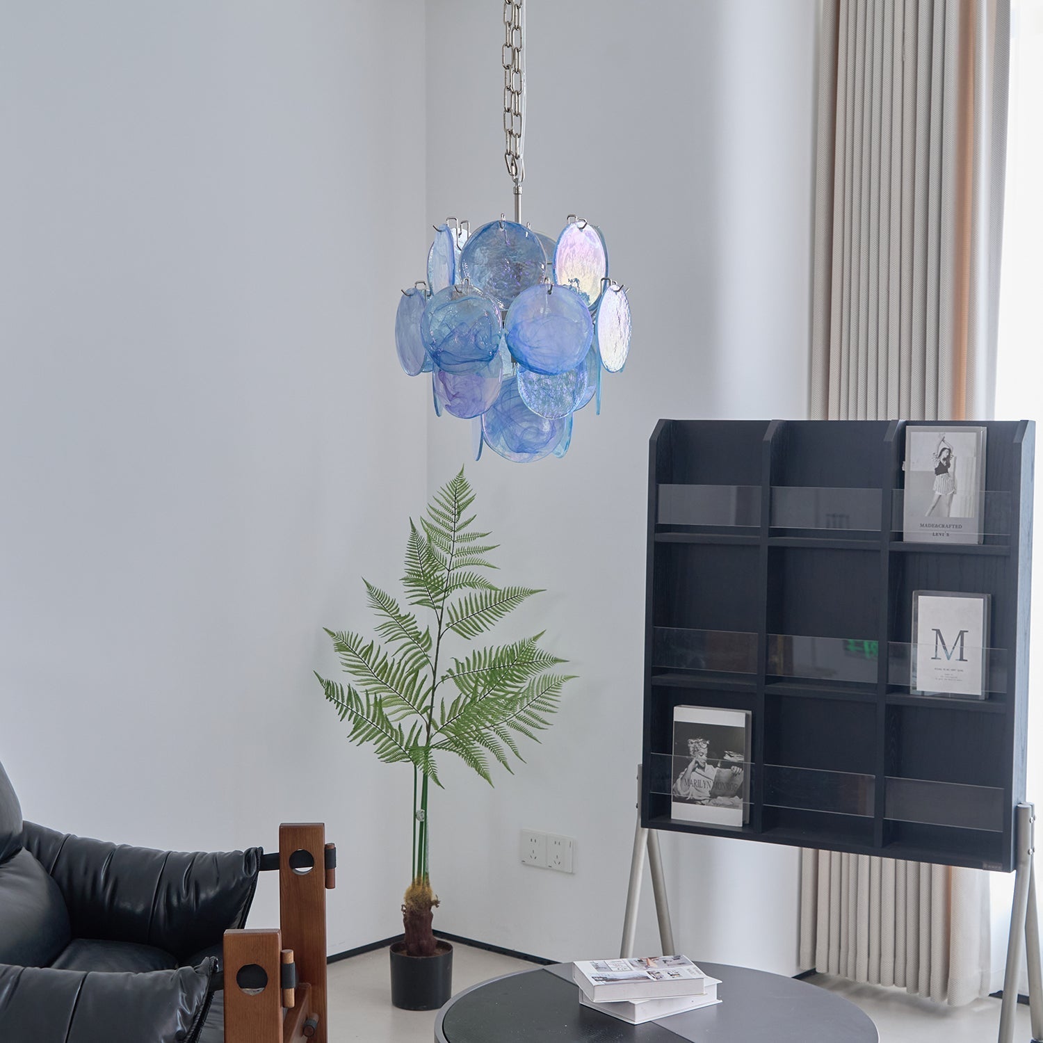 Aurora Chandelier Aqua Blue Murano Glass Disc Coastal