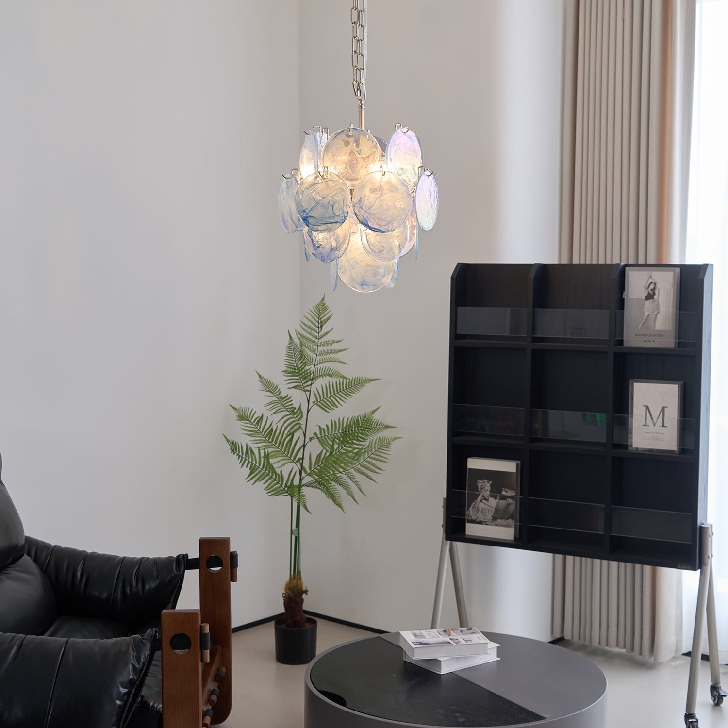 Aurora Chandelier Aqua Blue Murano Glass Disc Coastal