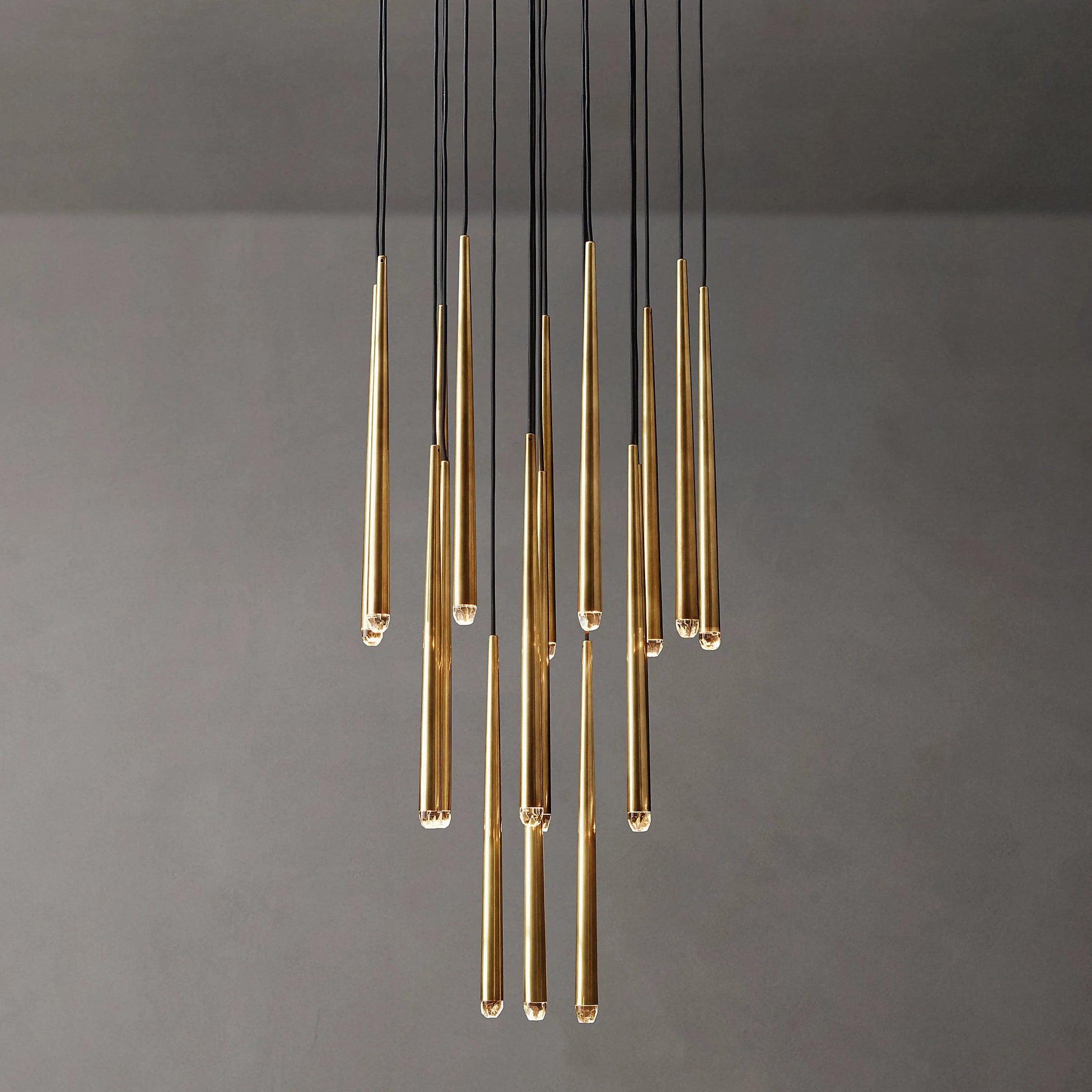 Chandelier Crystal Shade Brass Blackened Silver Luxe  Staircase
