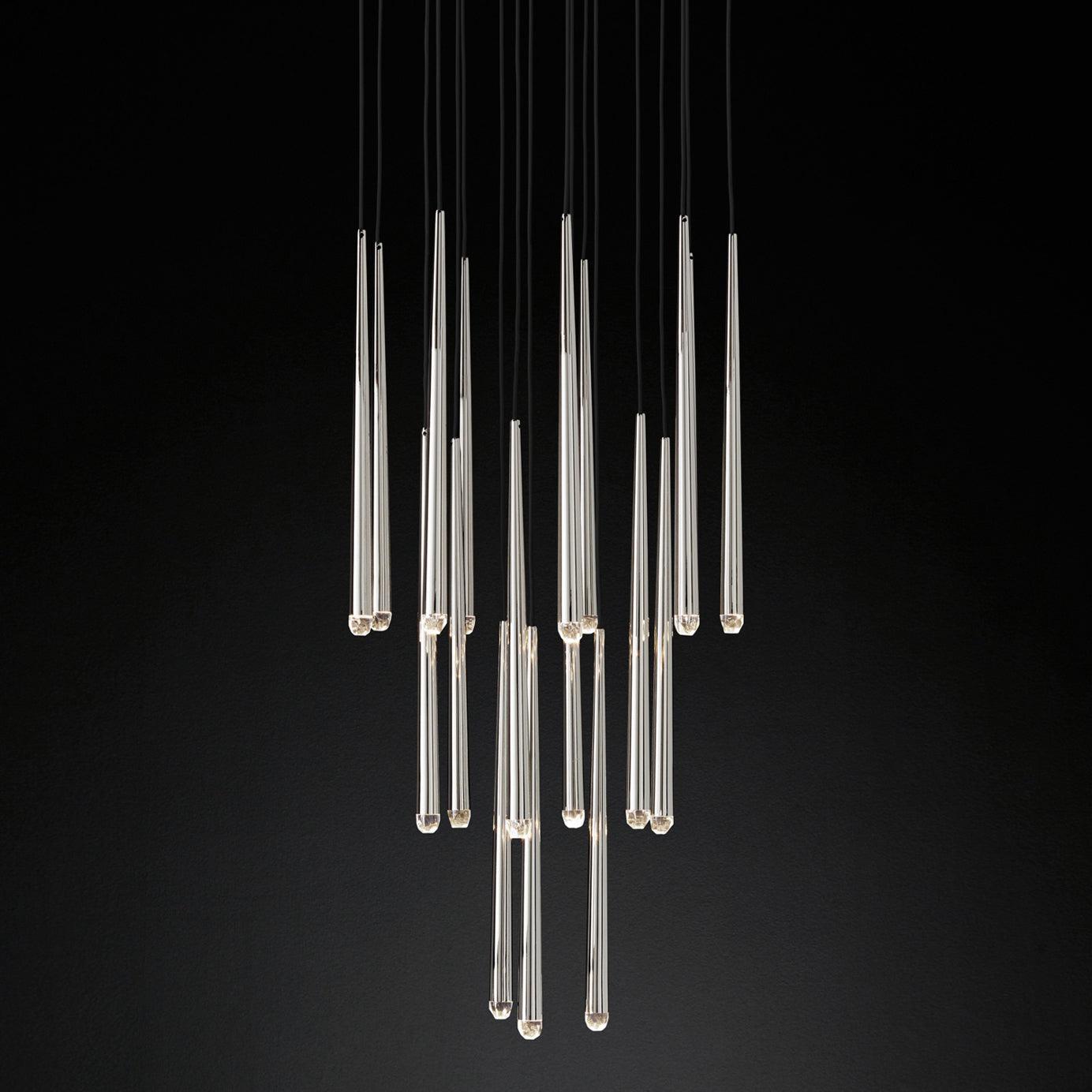 Chandelier Crystal Shade Brass Blackened Silver Luxe  Staircase