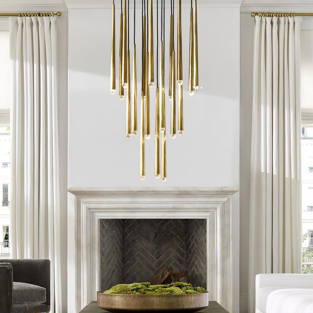 Chandelier Crystal Shade Brass Blackened Silver Luxe  Staircase