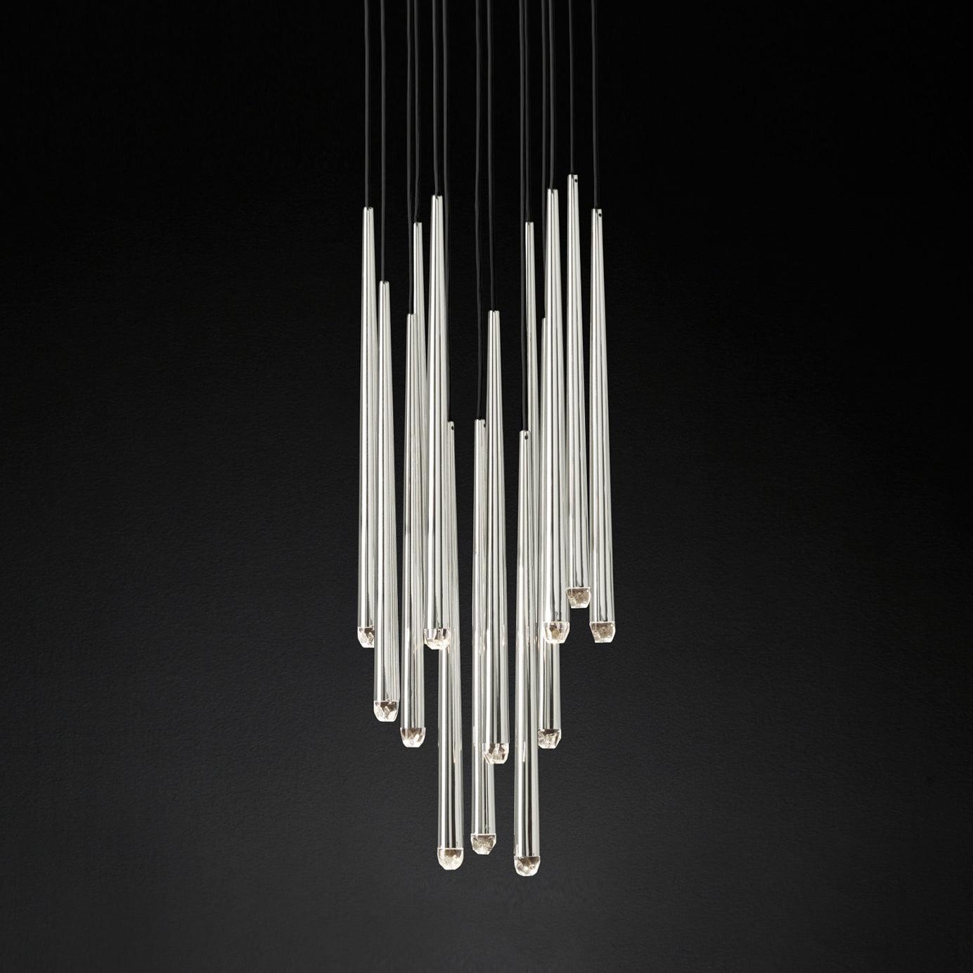 Chandelier Crystal Shade Brass Blackened Silver Luxe  Staircase