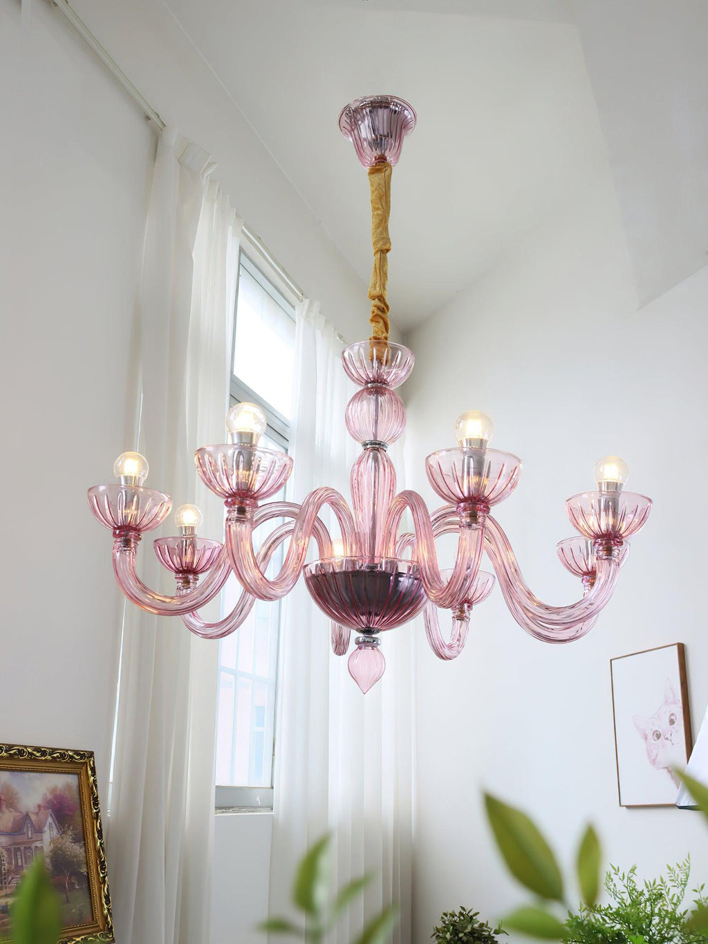 Chandelier Murano Glass Purple Pink