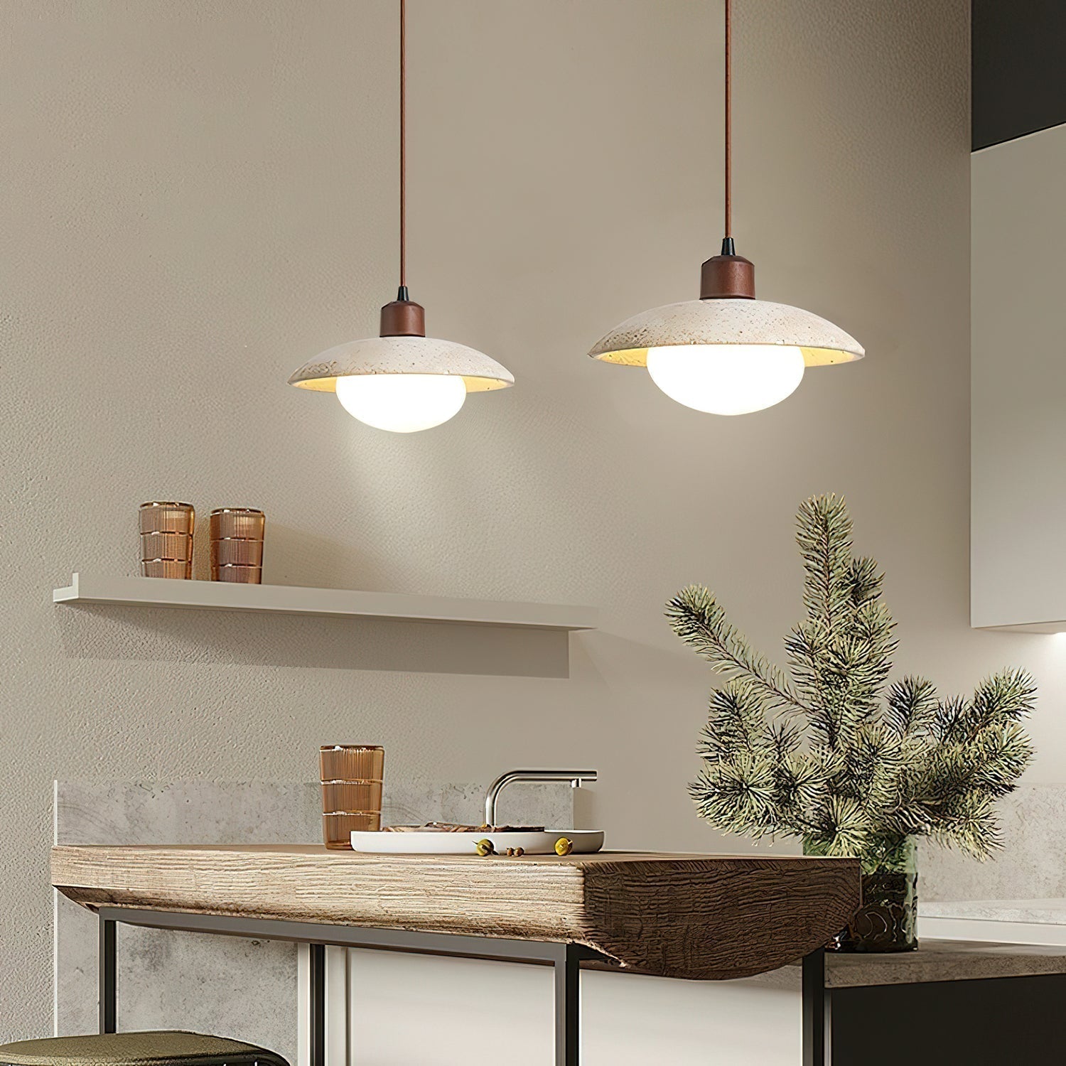 Onorarae Dome-Shade Travertine Pendant Light