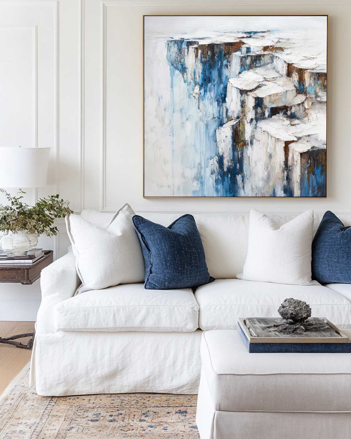 Textured Abstract Cliff Painting Bold Blue
