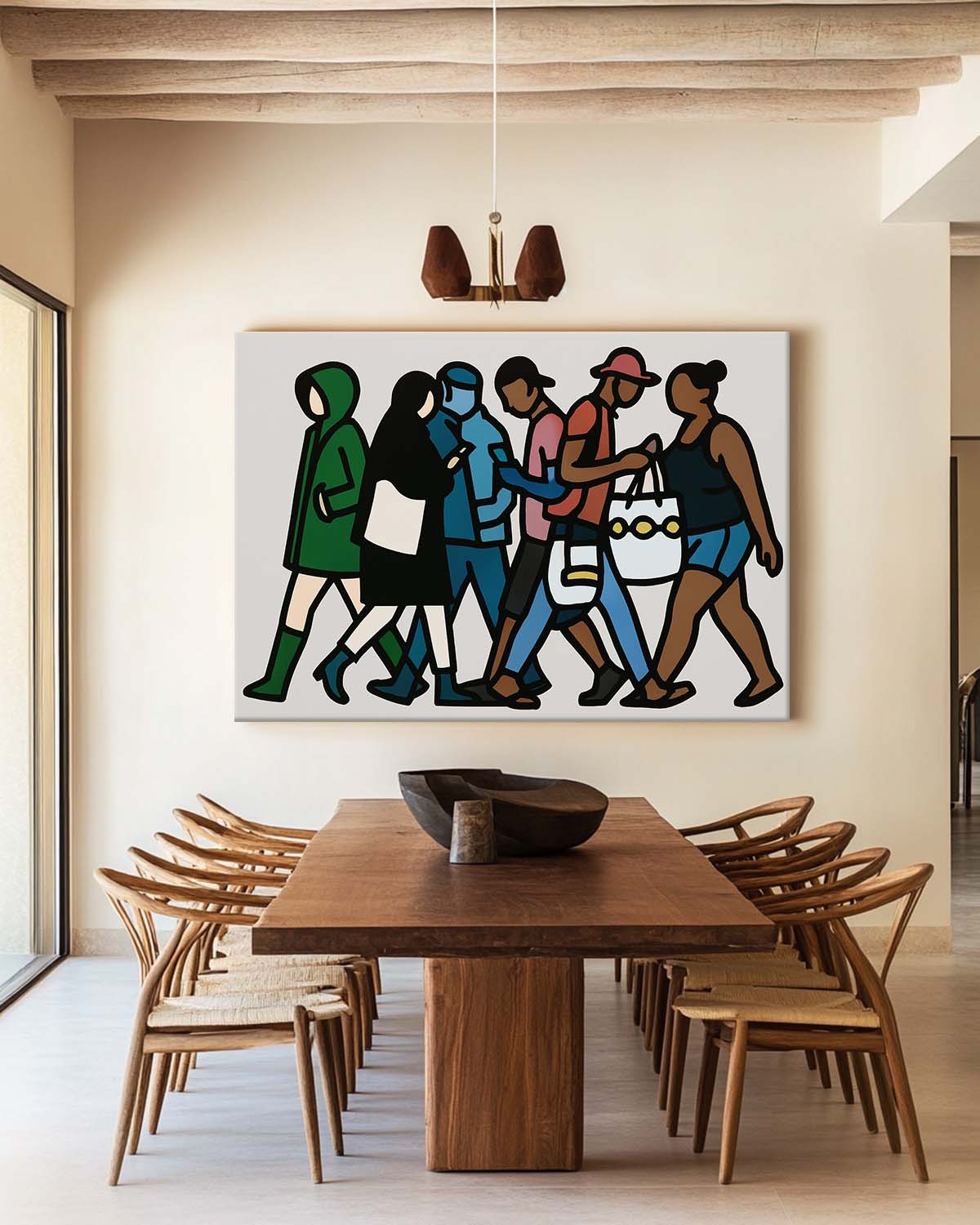 Diverse Urban Crowd Pop Art Painting Bold Line