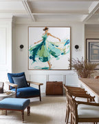 Textured Ballerina Oil Painting Teal Green