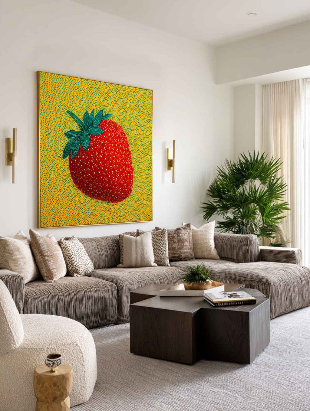 Dot Art Strawberry Painting Vibrant Red